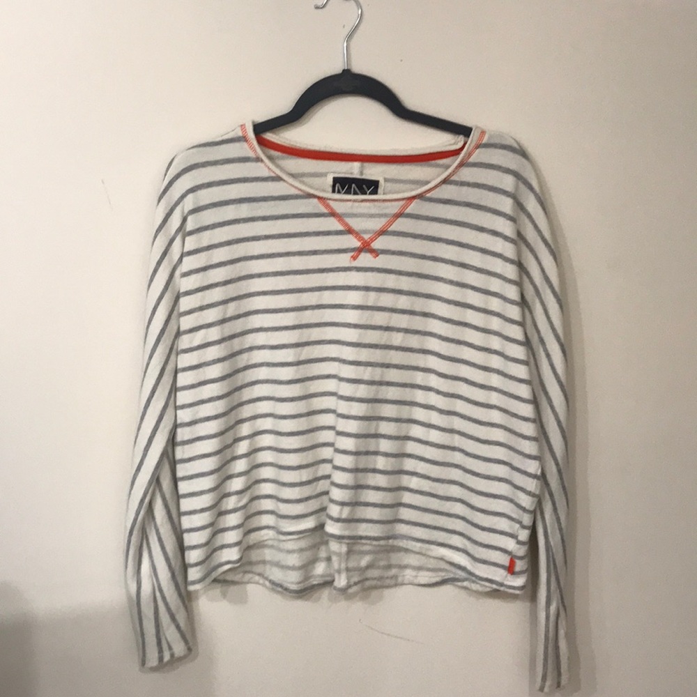 Grey and White Stripped Sweater Top